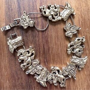 VTG Cowboy Rodeo Southwestern Slider Charm Gold Tone Bracelet
